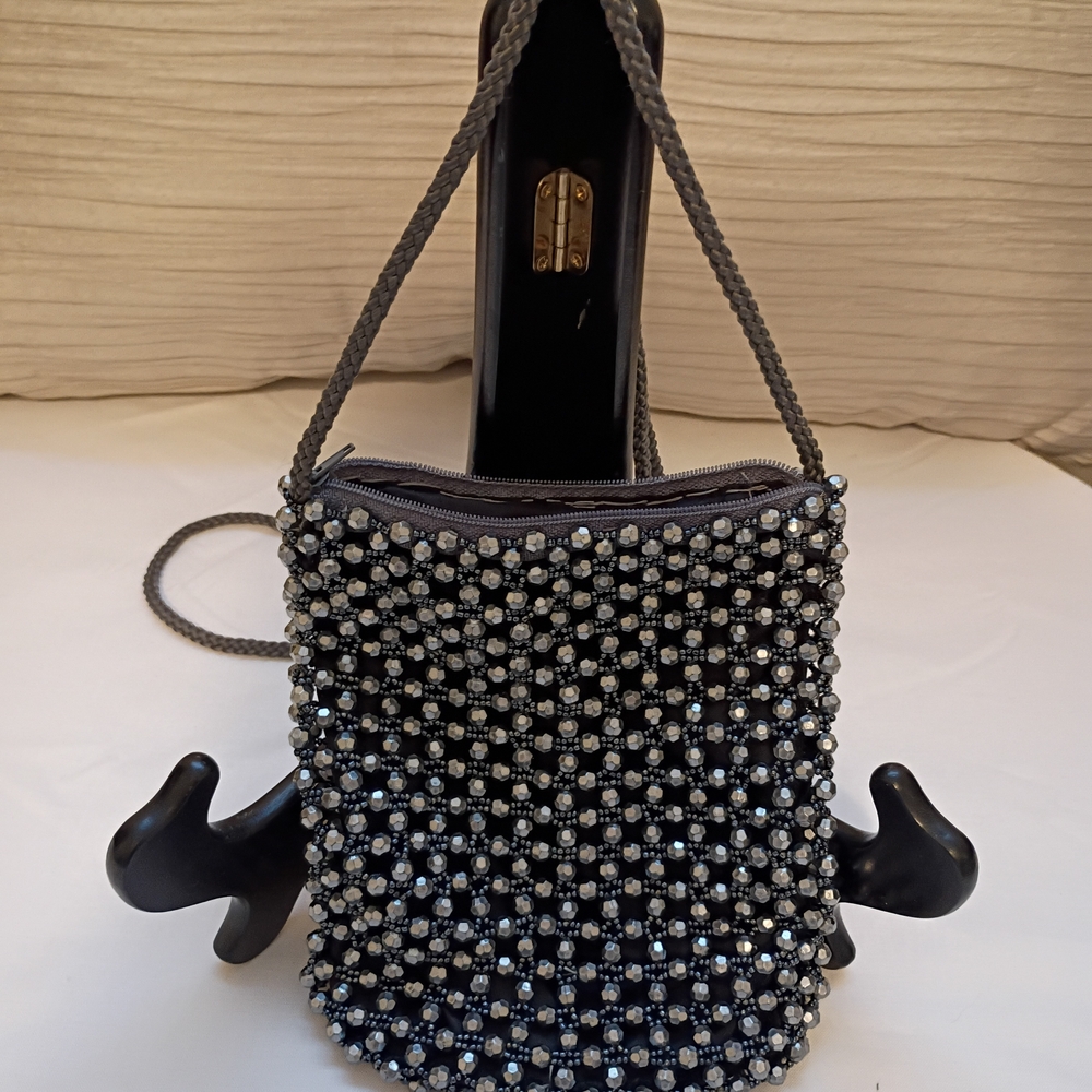 Elegant Black Beaded Crossbody Bag
